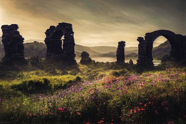 Free download fantasy meadow ruins landscape free picture to be edited with GIMP free online image editor