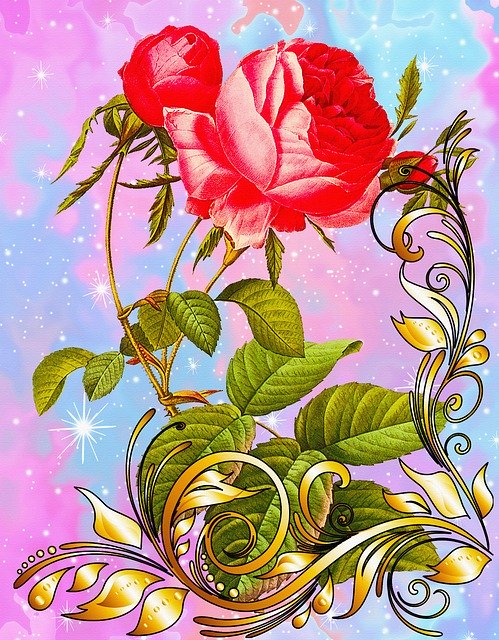 Free download Fantasy Rose Creative Artwork Wall -  free illustration to be edited with GIMP free online image editor