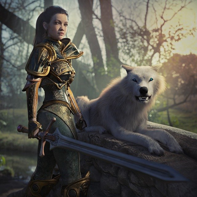 Free graphic fantasy warrior female wolf white to be edited by GIMP free image editor by OffiDocs
