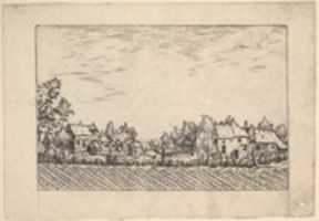 Free download Farms, ploughed field in the foreground from Praediorum villarum et rusticarum casularum icones elenoantissimae ad vivum in apre deformatae free photo or picture to be edited with GIMP online image editor
