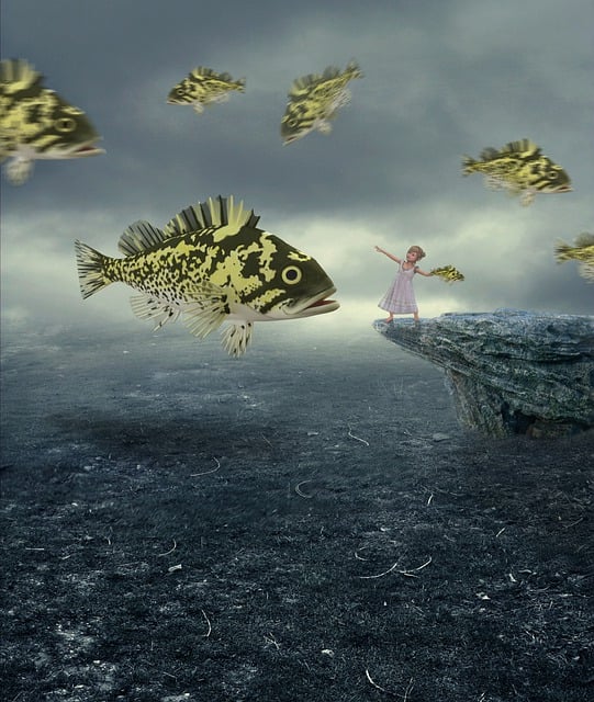 Free download field fish surreal fly child land free picture to be edited with GIMP free online image editor