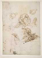 Free download Figure Studies: Seated Female Holding a Book, Two Heads of Bearded Men, Seated Male Nude, and Four Sketches for Christ Judging (recto); Studies for Cain Slaying Abel (verso) free photo or picture to be edited with GIMP online image editor