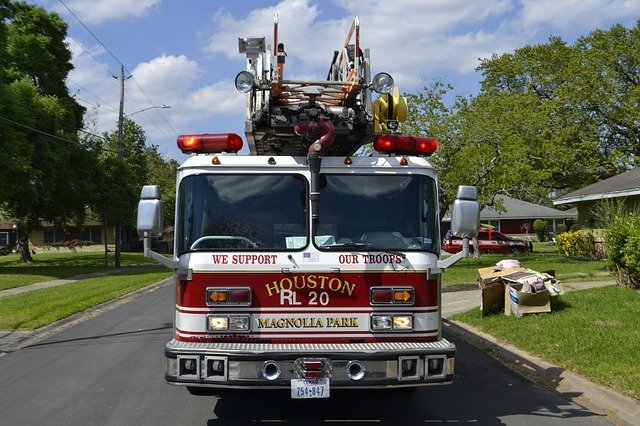 Free download fire truck fireman green grass tree free picture to be edited with GIMP free online image editor