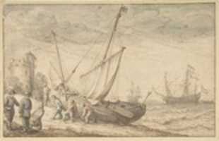 Free download Fisherfolk Hauling their Boat onto the Shore free photo or picture to be edited with GIMP online image editor