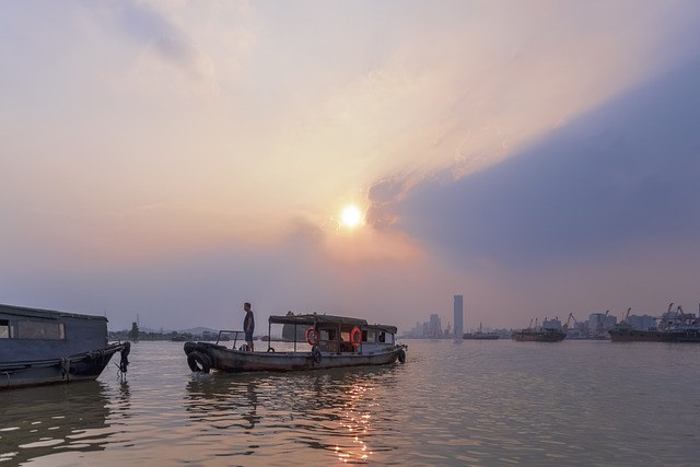 Free download fishing boat sunset sky clouds free picture to be edited with GIMP free online image editor