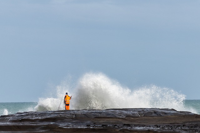 Free download fishing rocks water crashing rod free picture to be edited with GIMP free online image editor