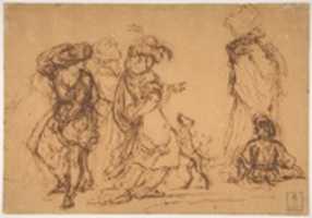 Free download Five Figures in Fantastic Costumes with Two Dogs free photo or picture to be edited with GIMP online image editor