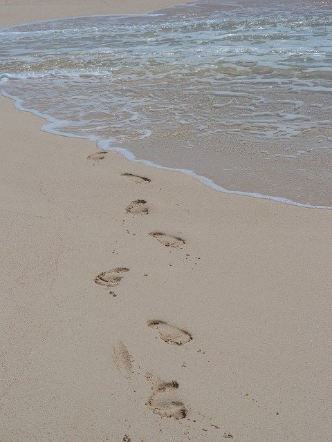 Download gratuito Footprints Beach Ocean - foto o immagine gratuita da modificare con l'editor di immagini online di GIMP