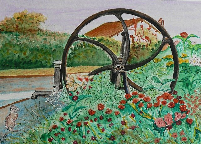 Free download Fountain Wheel Water Pump -  free illustration to be edited with GIMP free online image editor