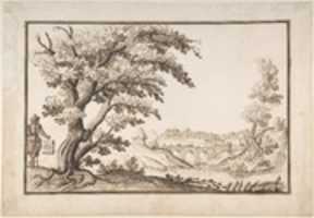 Free download Framed Landscape with a View of Castel Durante with a Figure Holding an Inscribed Plaque in the Foreground free photo or picture to be edited with GIMP online image editor