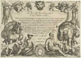무료 다운로드 Frontispiece with Hunters, Dogs and Horses from the Set of Ten Hunting Scenes (1609) 무료 사진 또는 GIMP 온라인 이미지 편집기로 편집할 사진