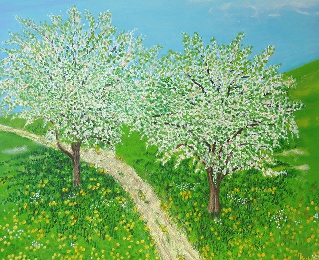 Free download Fruit Trees Avenue Meadow -  free illustration to be edited with GIMP free online image editor