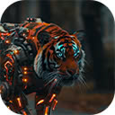 futuristic half robot tiger on the street  screen for extension Chrome web store in OffiDocs Chromium