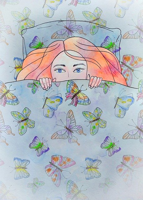 Free download girl bed blanket peep butterflies free picture to be edited with GIMP free online image editor