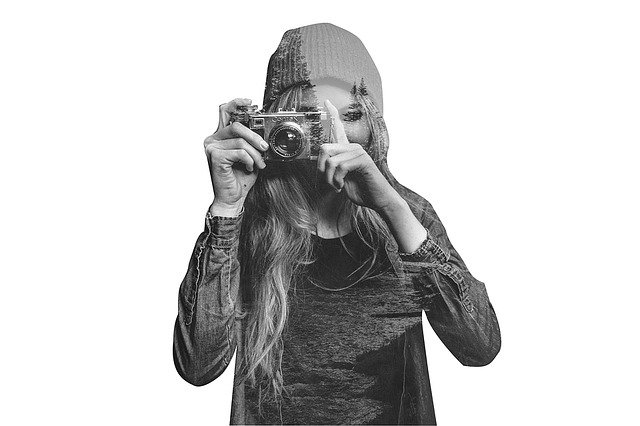 Free download Girl Camera Black And -  free illustration to be edited with GIMP free online image editor