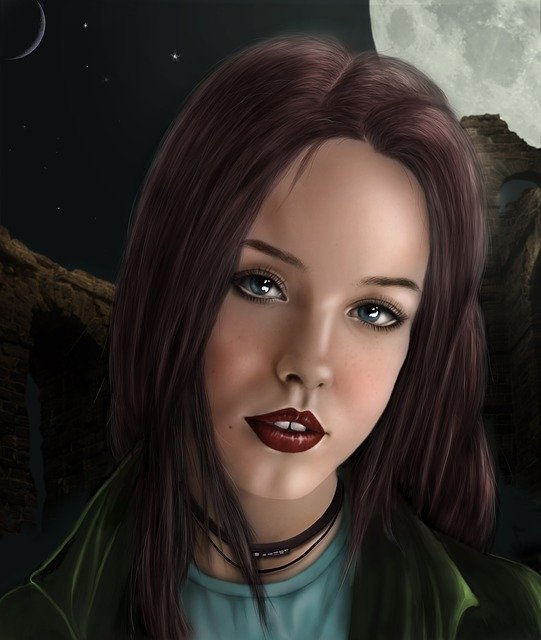 Kostenloser Download Girl Moon Night kostenlose Illustration zur Bearbeitung mit GIMP Online-Bildbearbeitung