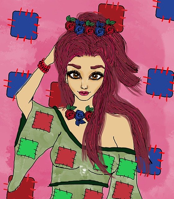 Free download Girl Patches Pink -  free illustration to be edited with GIMP free online image editor
