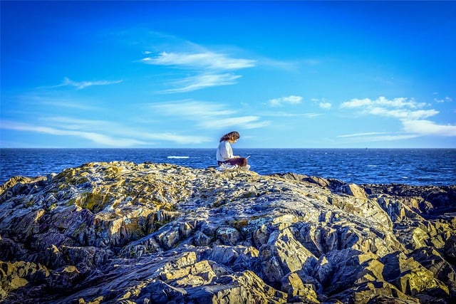 Free download girl reading meditation ocean art free picture to be edited with GIMP free online image editor