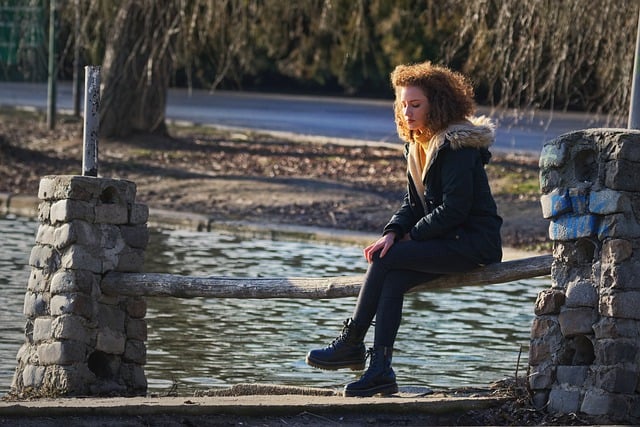 Free download girl sitting lake shore winter free picture to be edited with GIMP free online image editor
