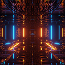glowing neon blue and orange  screen for extension Chrome web store in OffiDocs Chromium