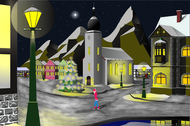 Free download Graphic Winter Village Church -  free illustration to be edited with GIMP free online image editor