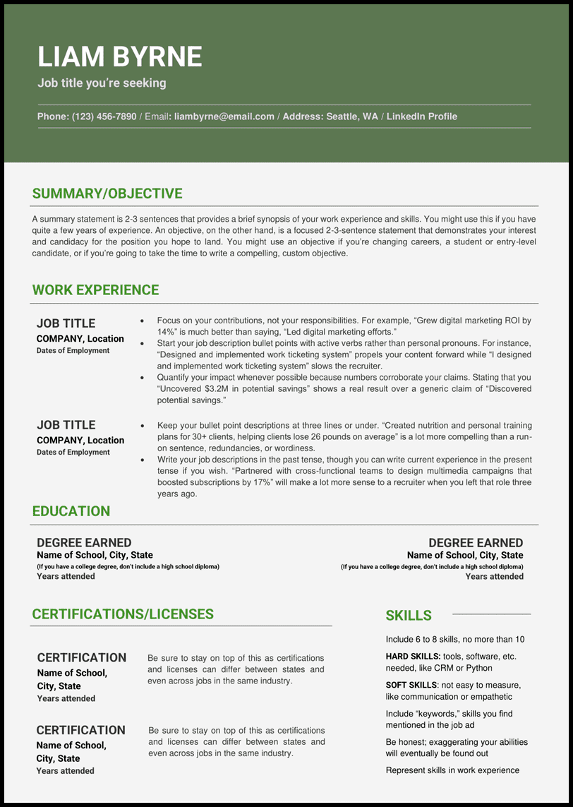 The green technicalities Word resume template