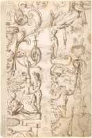 Free download Grotesque Masks and Birds (recto); Vertical Grotesques with Ewers and Vases (verso) free photo or picture to be edited with GIMP online image editor