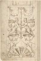 Free download Grotesques, with Q.R. in Cartouche at Left, S.P.Q.R. at Right (recto); Grotesque with Fan at Bottom, Two Putti Holding Flowers (verso) free photo or picture to be edited with GIMP online image editor