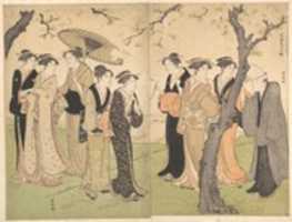 Free download Group of Six Geisha Under the Cherry Trees on Gotenyama free photo or picture to be edited with GIMP online image editor