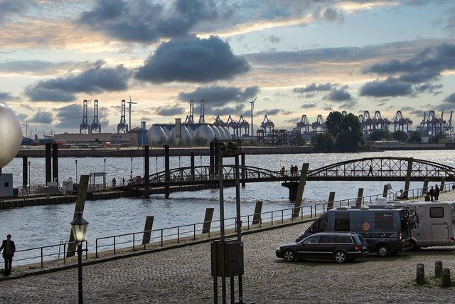 Free download hamburg port sunset city sea free picture to be edited with GIMP free online image editor