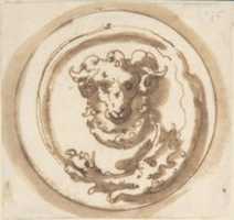 Free download Heraldic Device: A Circular Design with a Rams Head Framed by a Dragon Biting its Own Tail. free photo or picture to be edited with GIMP online image editor