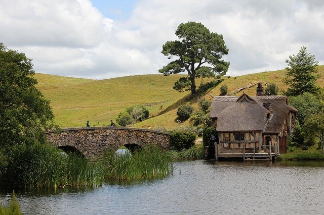 Free download hobbiton stone bridge water wheel free picture to be edited with GIMP free online image editor