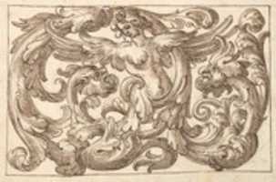 Free download Horizontal Panel Design with a Female Figure and Two Fantastical Creatures Interspersed between Acanthus Rinceaux free photo or picture to be edited with GIMP online image editor