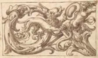 Free download Horizontal Panel Design with a Male Figure and a Lion Interspersed between Acanthus Rinceaux free photo or picture to be edited with GIMP online image editor