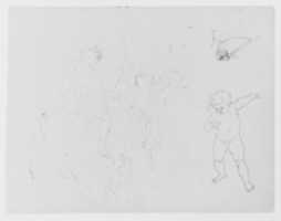 Free download Horseman Addressing Two Women; Palette, Brushes in Artists Hands, Picture and Easel Beyond; Putto Blowing Clarion (from Sketchbook) free photo or picture to be edited with GIMP online image editor