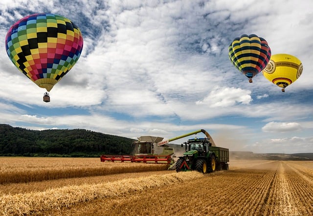 Free download hot air balloons farm harvest sky free picture to be edited with GIMP free online image editor