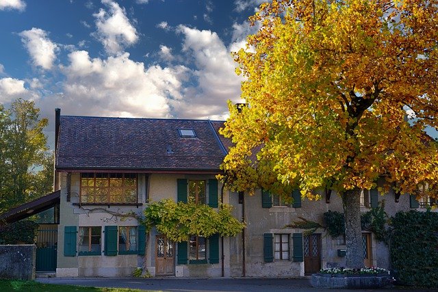 Free download house tree fall town wallpaper free picture to be edited with GIMP free online image editor