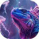 iguana with neon lights  screen for extension Chrome web store in OffiDocs Chromium