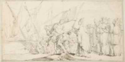 Free download Illustration for a Book:  Pope Handing a Banner to a Crusader, with Ships in the Background free photo or picture to be edited with GIMP online image editor