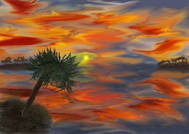 Free download Island Sunset Evening Sky -  free illustration to be edited with GIMP free online image editor