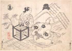 Free download Katsuyama Matagoro as a Yane-chi Seated on a Straw Mat on the Tiled Roof of a House free photo or picture to be edited with GIMP online image editor