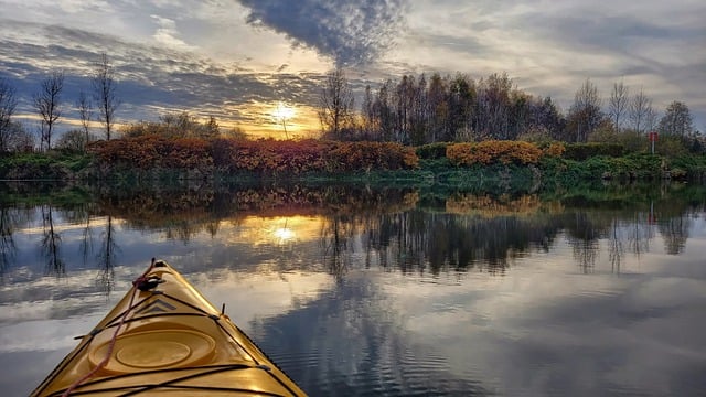 Free download kayak river sunset autumn forest free picture to be edited with GIMP free online image editor