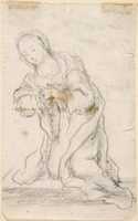 Free download Kneeling Virgin (Virgin Annunciate) (recto); Writing (verso) free photo or picture to be edited with GIMP online image editor
