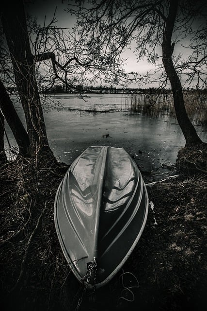 Free download lake boat ice frost trees free picture to be edited with GIMP free online image editor
