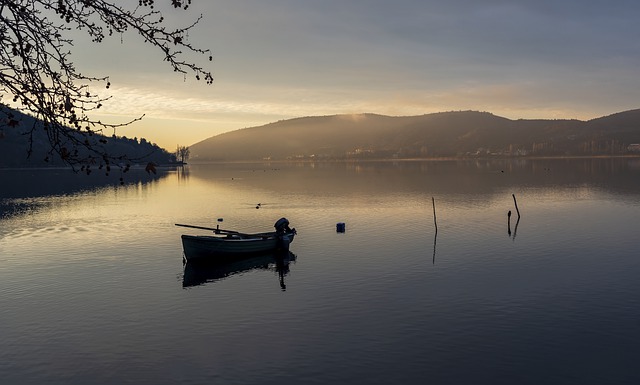 Free download lake boat morning calm serenity free picture to be edited with GIMP free online image editor