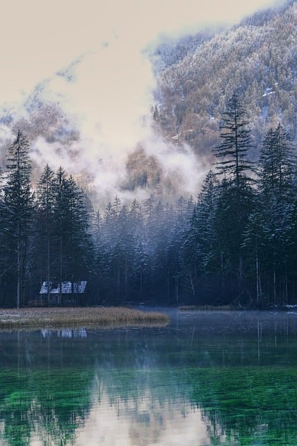 Baixe grátis a névoa do lago, a cabana do mar, a imagem gratuita do inverno invernal para ser editada com o editor de imagens on-line gratuito do GIMP
