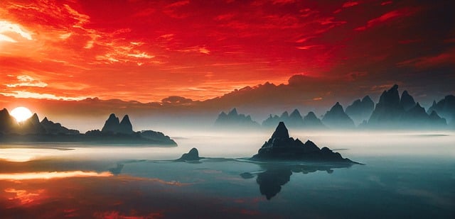 जीआईएमपी मुफ्त ऑनलाइन छवि संपादक के साथ संपादित करने के लिए मुफ्त डाउनलोड झील कोहरा सूर्यास्त बादल पानी मुफ्त चित्र