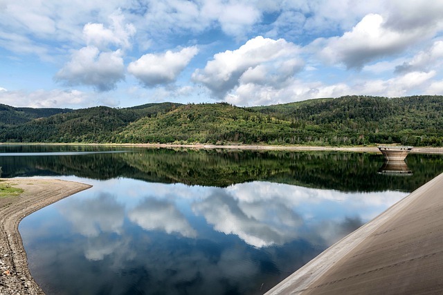 Free download lake reservoir reflection clouds free picture to be edited with GIMP free online image editor
