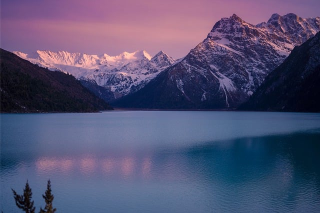 Free download lake sunset snow snow mountains free picture to be edited with GIMP free online image editor