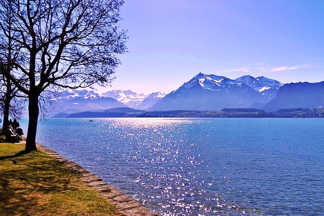 Bezpłatne pobieranie bezpłatnego zdjęcia góry Lake Thun w Szwajcarii do edycji za pomocą bezpłatnego edytora obrazów online GIMP